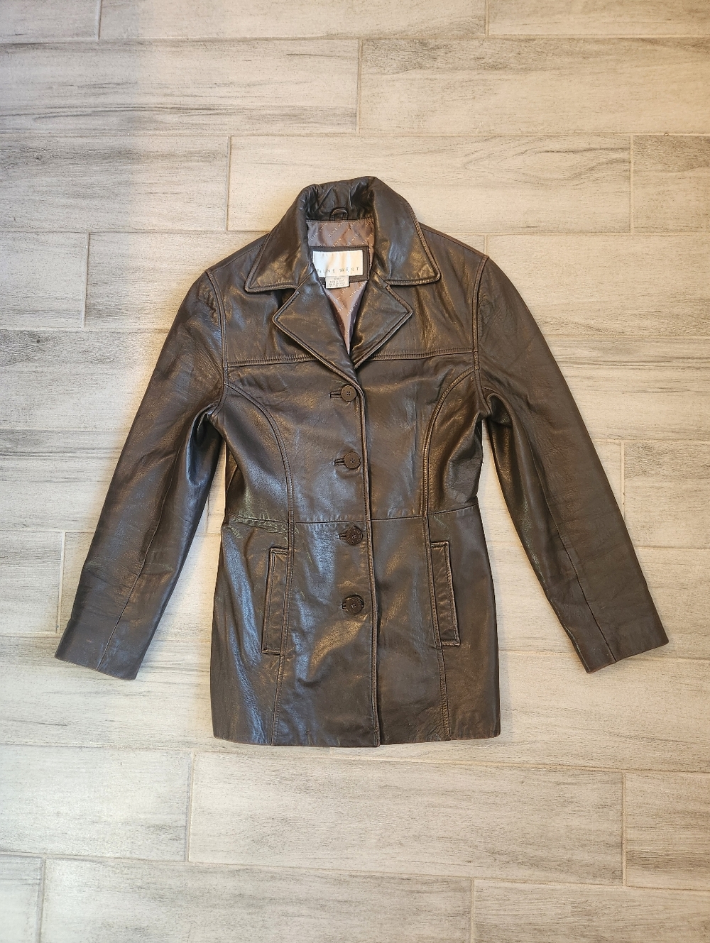 Vintage Y2K Nine West Leather Jacket S Black Lambskin Leather Fitted Four Button